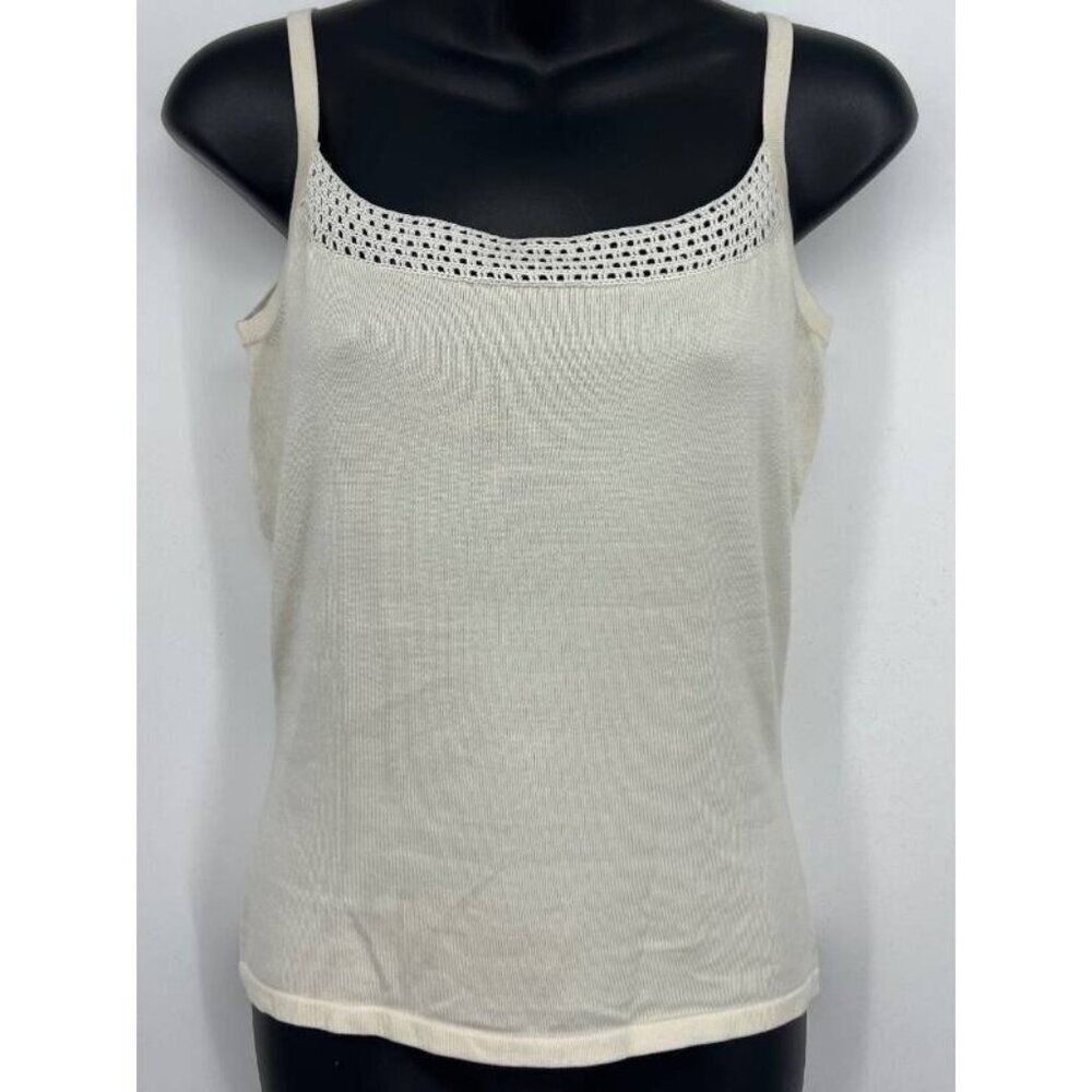 Tori Richard Knit Tank Top Size Small S Cream Ivory Crochet Silk Women NWT New